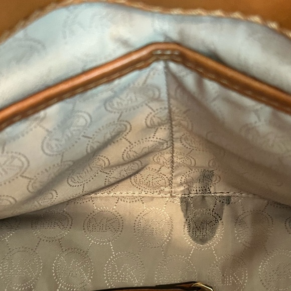 Michael Kors Hamilton MK Logo Satchel Handbag East West Brown - Picture 6 of 7